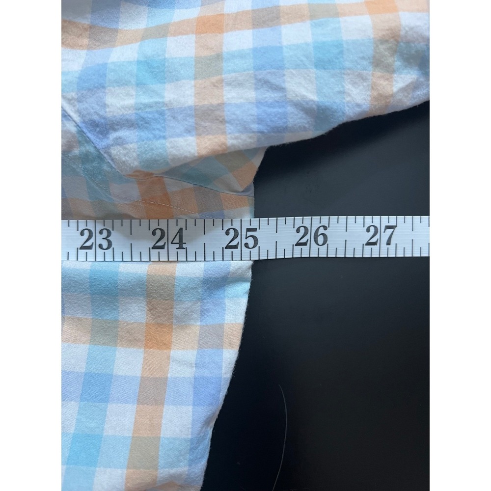 Tailorbyrd Collection Mens XL Short Sleeve Gingham Button Down Shirt Blue Orange - Picture 9 of 10